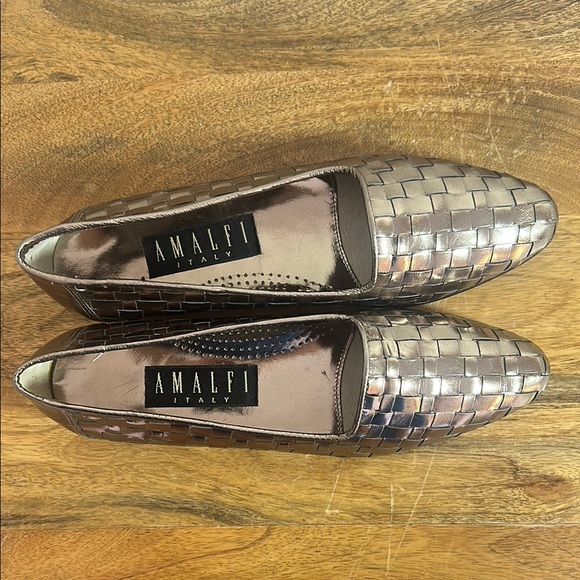 Amalfi Vintage Woven Leather Metallic Flats Made in Italy - Pewter 8.5AAA - Picture 4 of 10